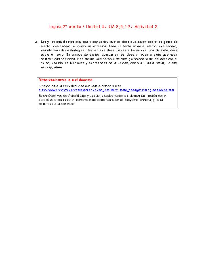 Inglés 2 medio-Unidad 4-OA8;9;12-Actividad 2 Inglés 2 medio-Unidad 4-OA8;9;12-Actividad 2