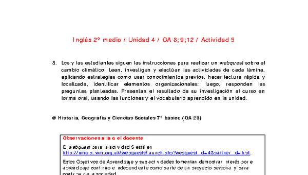 Inglés 2 medio-Unidad 4-OA8;9;12-Actividad 5 Inglés 2 medio-Unidad 4-OA8;9;12-Actividad 5
