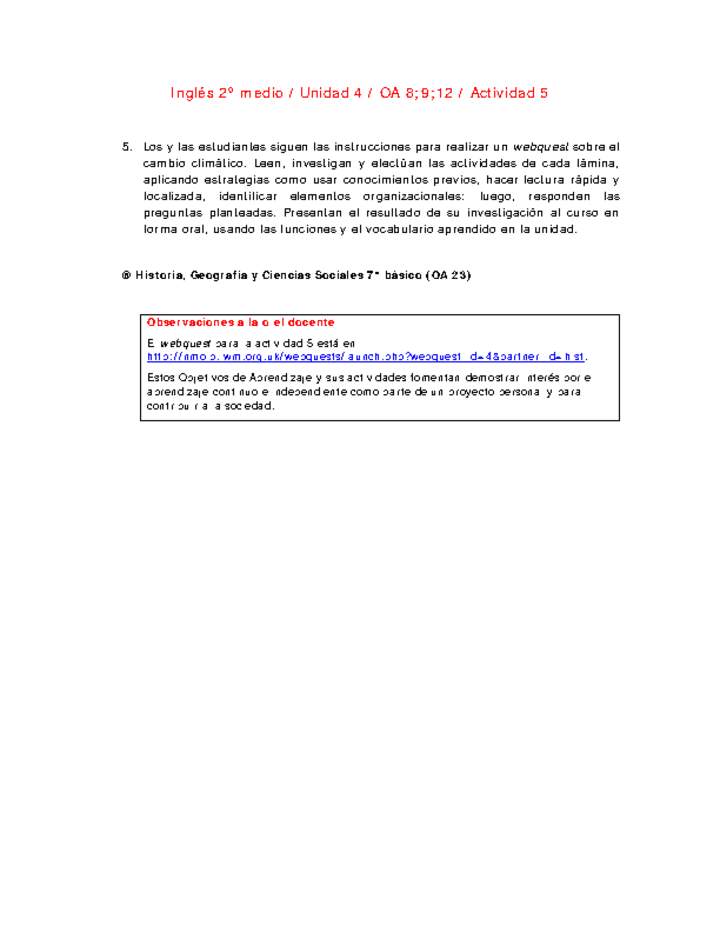 Inglés 2 medio-Unidad 4-OA8;9;12-Actividad 5 Inglés 2 medio-Unidad 4-OA8;9;12-Actividad 5