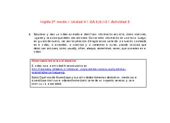 Inglés 2 medio-Unidad 4-OA8;9;12-Actividad 6 Inglés 2 medio-Unidad 4-OA8;9;12-Actividad 6