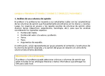 Lengua y Literatura 1 medio-Unidad 4-OA10;22-Actividad 1 Lengua y Literatura 1 medio-Unidad 4-OA10;22-Actividad 1