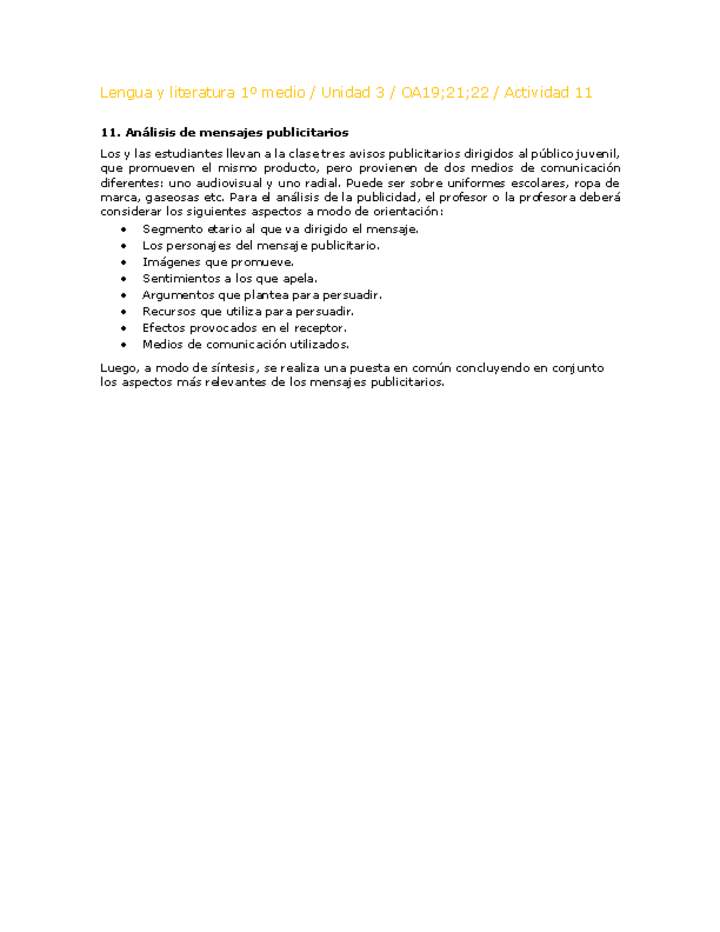 Lengua y Literatura 1 medio-Unidad 4-OA19;21;22-Actividad 11