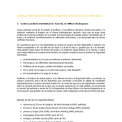 Lengua y Literatura 2 medio-Unidad 4-OA3;5;6;11;23-Actividad 1 Lengua y Literatura 2 medio-Unidad 4-OA3;5;6;11;23-Actividad 1