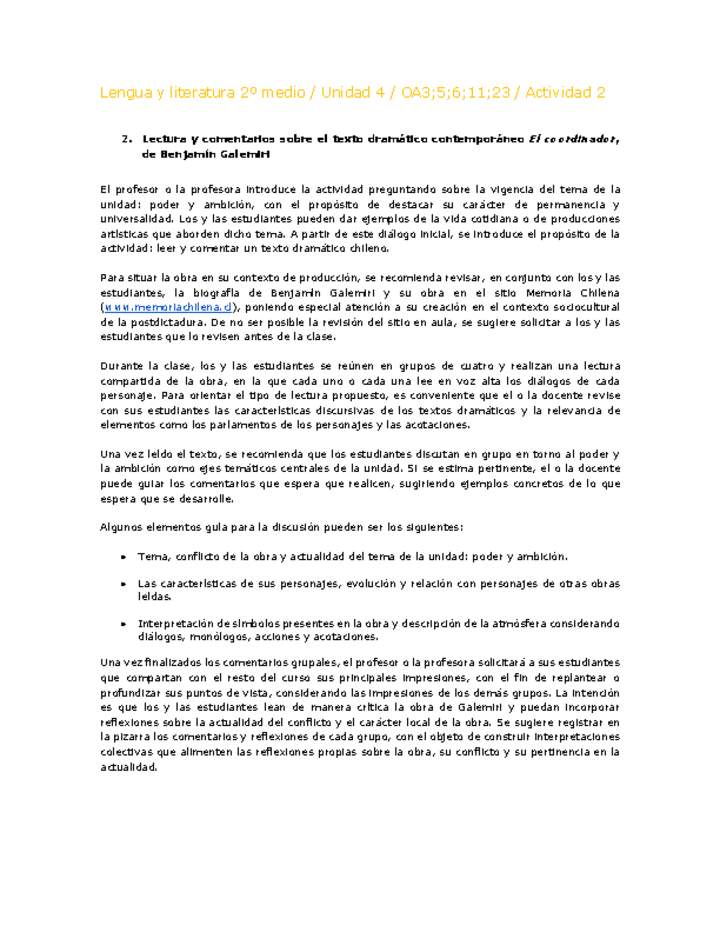 Lengua y Literatura 2 medio-Unidad 4-OA3;5;6;11;23-Actividad 2 Lengua y Literatura 2 medio-Unidad 4-OA3;5;6;11;23-Actividad 2