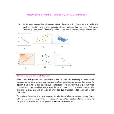 Matemática 1 medio-Unidad 4-OA12-Actividad 4 Matemática 1 medio-Unidad 4-OA12-Actividad 4