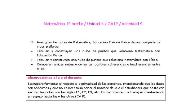 Matemática 1 medio-Unidad 4-OA12-Actividad 9 Matemática 1 medio-Unidad 4-OA12-Actividad 9