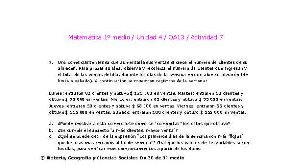 Matemática 1 medio-Unidad 4-OA13-Actividad 7 Matemática 1 medio-Unidad 4-OA13-Actividad 7