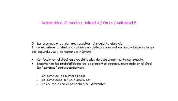 Matemática 1 medio-Unidad 4-OA14-Actividad 5 Matemática 1 medio-Unidad 4-OA14-Actividad 5
