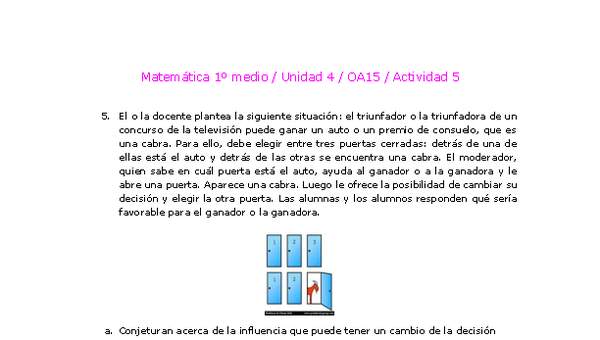 Matemática 1 medio-Unidad 4-OA15-Actividad 5 Matemática 1 medio-Unidad 4-OA15-Actividad 5