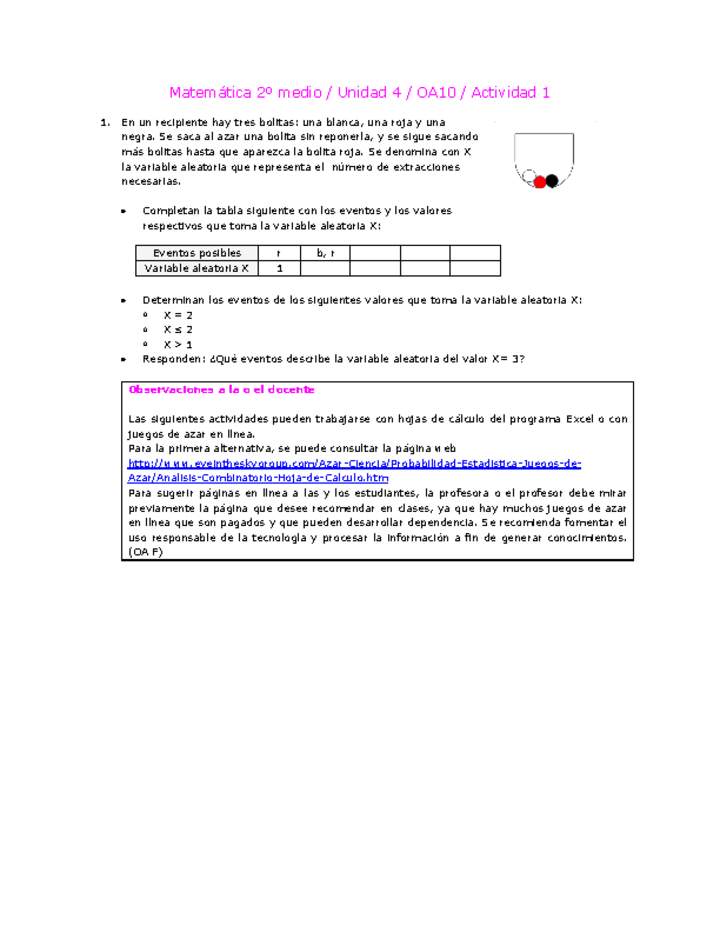 Matemática 2 medio-Unidad 4-OA10-Actividad 1 Matemática 2 medio-Unidad 4-OA10-Actividad 1
