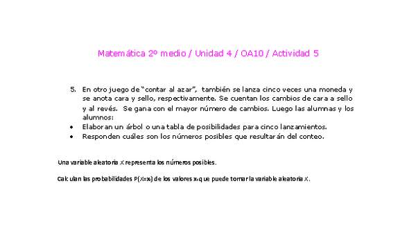 Matemática 2 medio-Unidad 4-OA10-Actividad 5 Matemática 2 medio-Unidad 4-OA10-Actividad 5
