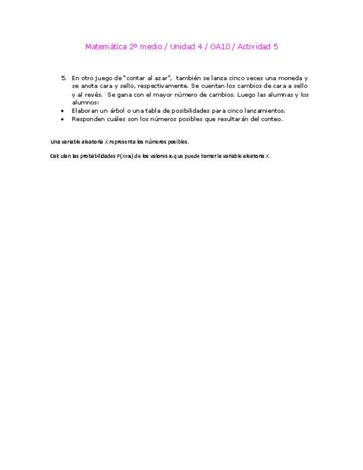 Matemática 2 medio-Unidad 4-OA10-Actividad 5 Matemática 2 medio-Unidad 4-OA10-Actividad 5