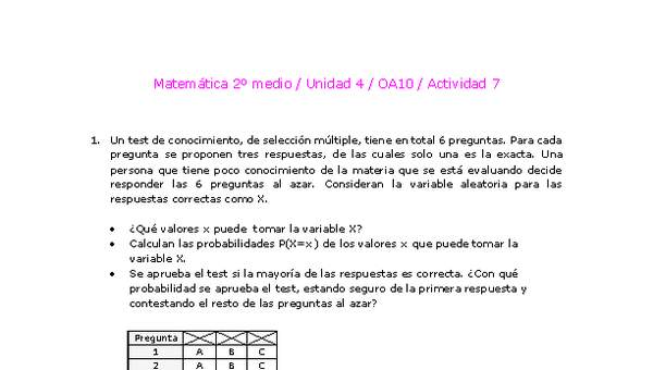 Matemática 2 medio-Unidad 4-OA10-Actividad 7 Matemática 2 medio-Unidad 4-OA10-Actividad 7
