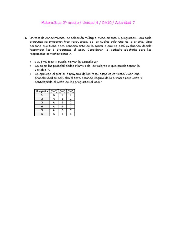 Matemática 2 medio-Unidad 4-OA10-Actividad 7 Matemática 2 medio-Unidad 4-OA10-Actividad 7