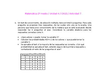 Matemática 2 medio-Unidad 4-OA10-Actividad 7 Matemática 2 medio-Unidad 4-OA10-Actividad 7