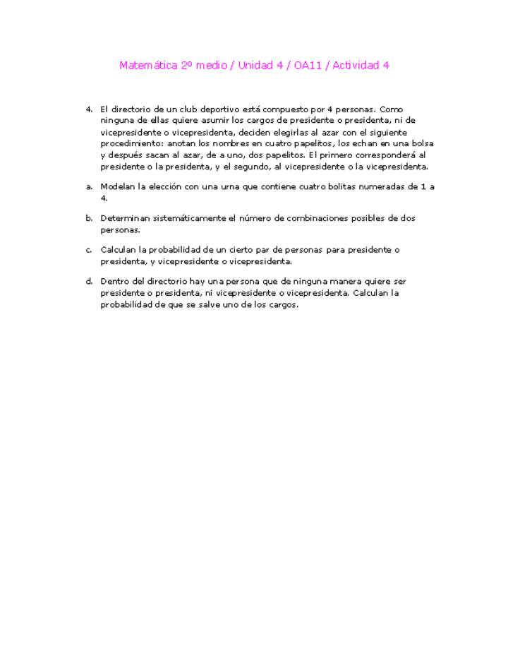 Matemática 2 medio-Unidad 4-OA11-Actividad 4 Matemática 2 medio-Unidad 4-OA11-Actividad 4