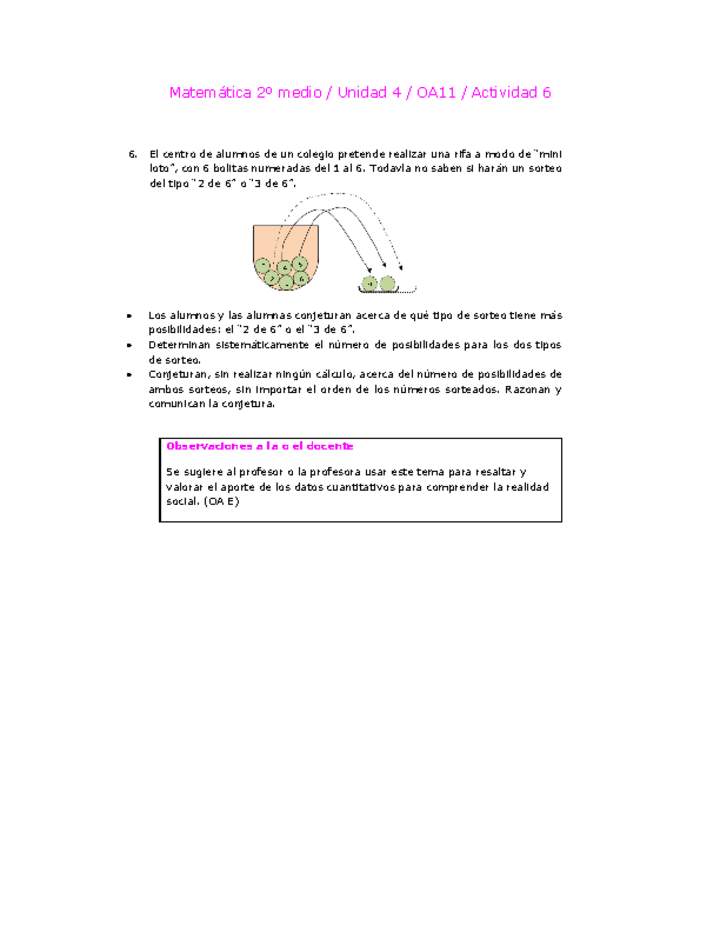 Matemática 2 medio-Unidad 4-OA11-Actividad 6 Matemática 2 medio-Unidad 4-OA11-Actividad 6