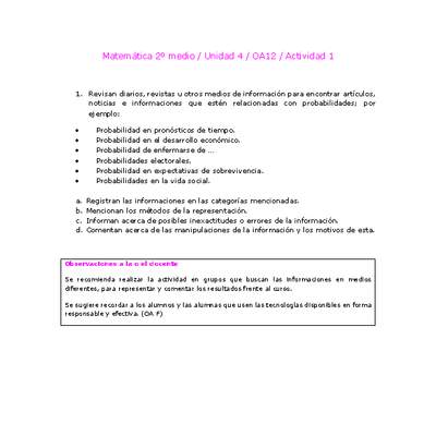Matemática 2 medio-Unidad 4-OA12-Actividad 1 Matemática 2 medio-Unidad 4-OA12-Actividad 1