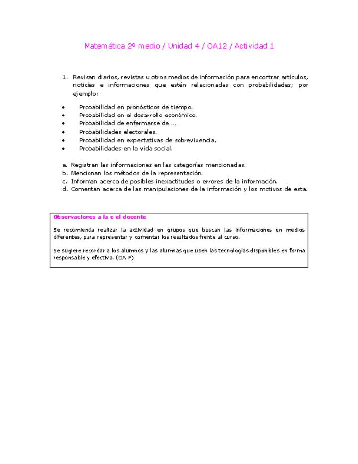 Matemática 2 medio-Unidad 4-OA12-Actividad 1 Matemática 2 medio-Unidad 4-OA12-Actividad 1