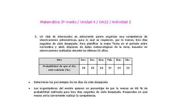Matemática 2 medio-Unidad 4-OA12-Actividad 2 Matemática 2 medio-Unidad 4-OA12-Actividad 2
