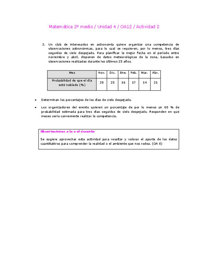Matemática 2 medio-Unidad 4-OA12-Actividad 2 Matemática 2 medio-Unidad 4-OA12-Actividad 2