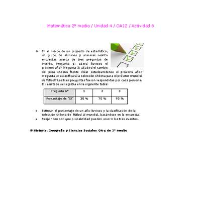 Matemática 2 medio-Unidad 4-OA12-Actividad 6 Matemática 2 medio-Unidad 4-OA12-Actividad 6