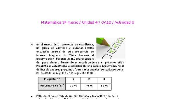 Matemática 2 medio-Unidad 4-OA12-Actividad 6 Matemática 2 medio-Unidad 4-OA12-Actividad 6