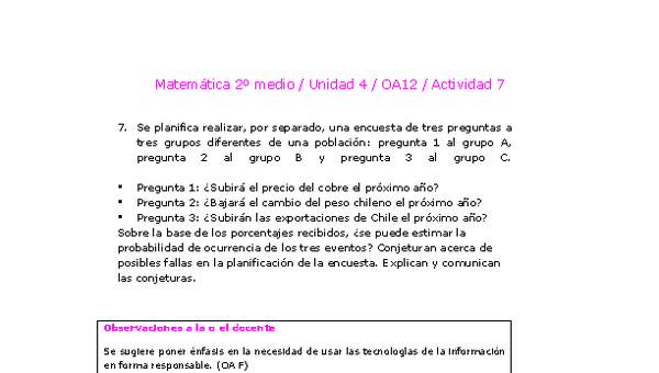 Matemática 2 medio-Unidad 4-OA12-Actividad 7 Matemática 2 medio-Unidad 4-OA12-Actividad 7