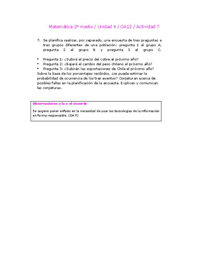 Matemática 2 medio-Unidad 4-OA12-Actividad 7 Matemática 2 medio-Unidad 4-OA12-Actividad 7