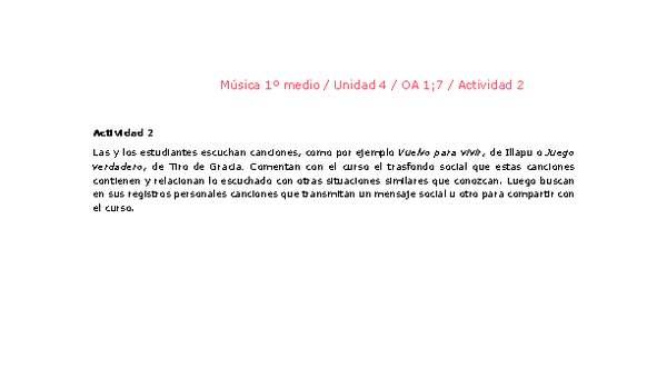 Artes Musicales 1 medio-Unidad 4-OA1;7-Actividad 2 Artes Musicales 1 medio-Unidad 4-OA1;7-Actividad 2