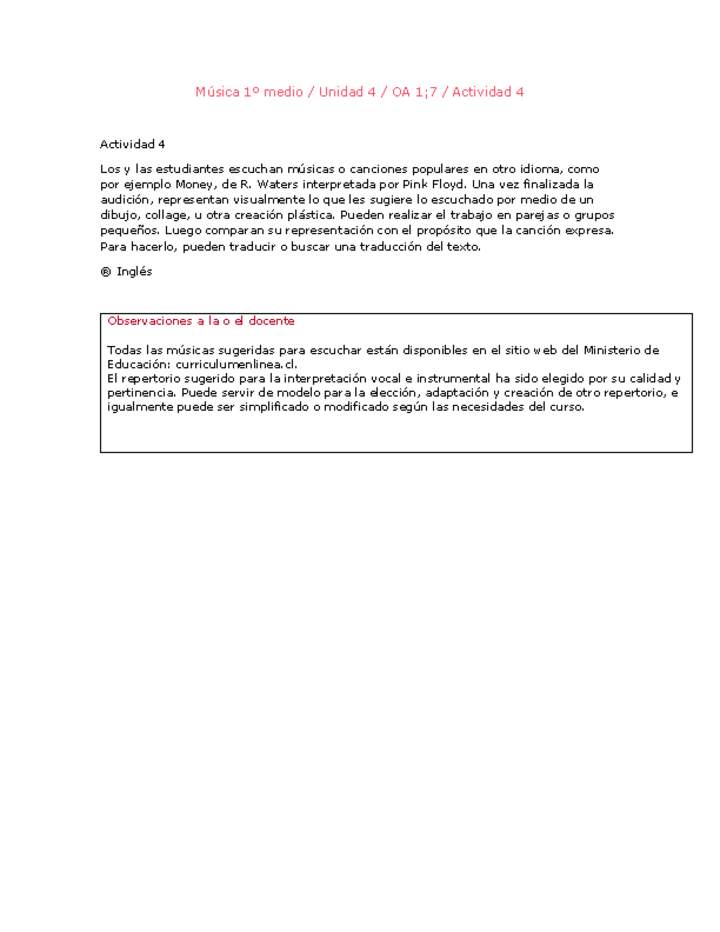 Artes Musicales 1 medio-Unidad 4-OA1;7-Actividad 4 Artes Musicales 1 medio-Unidad 4-OA1;7-Actividad 4