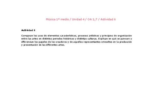 Artes Musicales 1 medio-Unidad 4-OA1;7-Actividad 6 Artes Musicales 1 medio-Unidad 4-OA1;7-Actividad 6