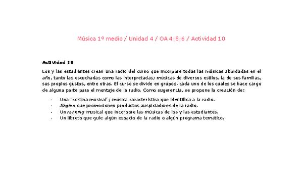 Artes Musicales 1 medio-Unidad 4-OA4;5;6-Actividad 10 Artes Musicales 1 medio-Unidad 4-OA4;5;6-Actividad 10