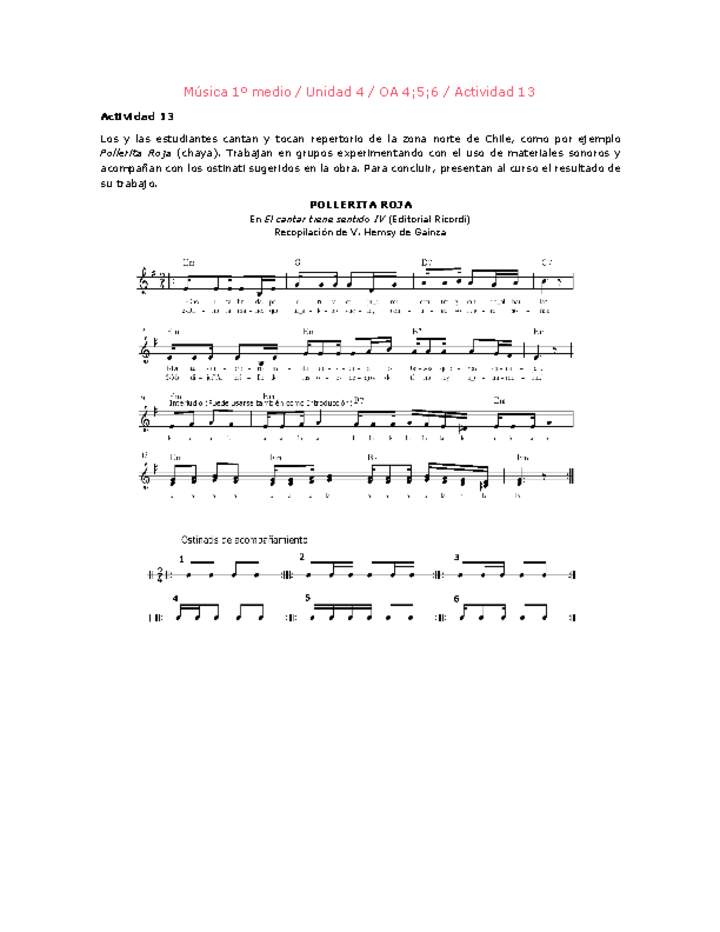 Artes Musicales 1 medio-Unidad 4-OA4;5;6-Actividad 13 Artes Musicales 1 medio-Unidad 4-OA4;5;6-Actividad 13
