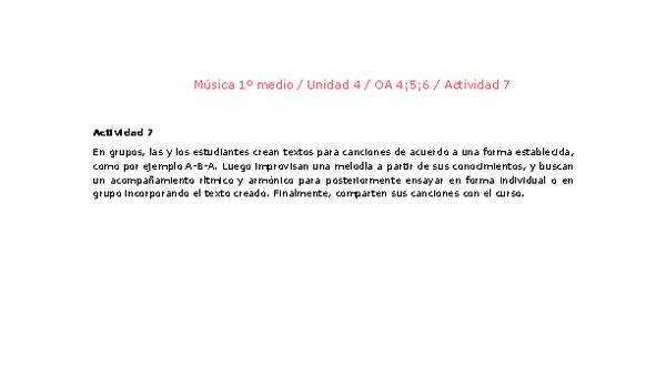 Artes Musicales 1 medio-Unidad 4-OA4;5;6-Actividad 7 Artes Musicales 1 medio-Unidad 4-OA4;5;6-Actividad 7
