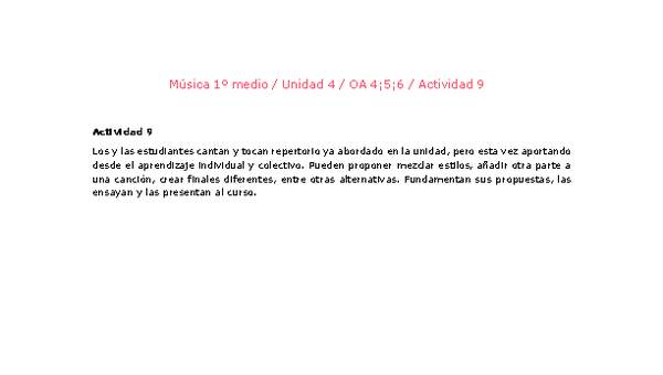 Artes Musicales 1 medio-Unidad 4-OA4;5;6-Actividad 9 Artes Musicales 1 medio-Unidad 4-OA4;5;6-Actividad 9
