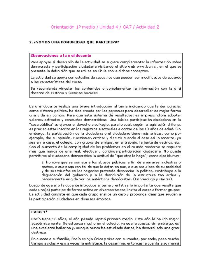 Orientación 1 medio-Unidad 4-OA7-Actividad 2 Orientación 1 medio-Unidad 4-OA7-Actividad 2