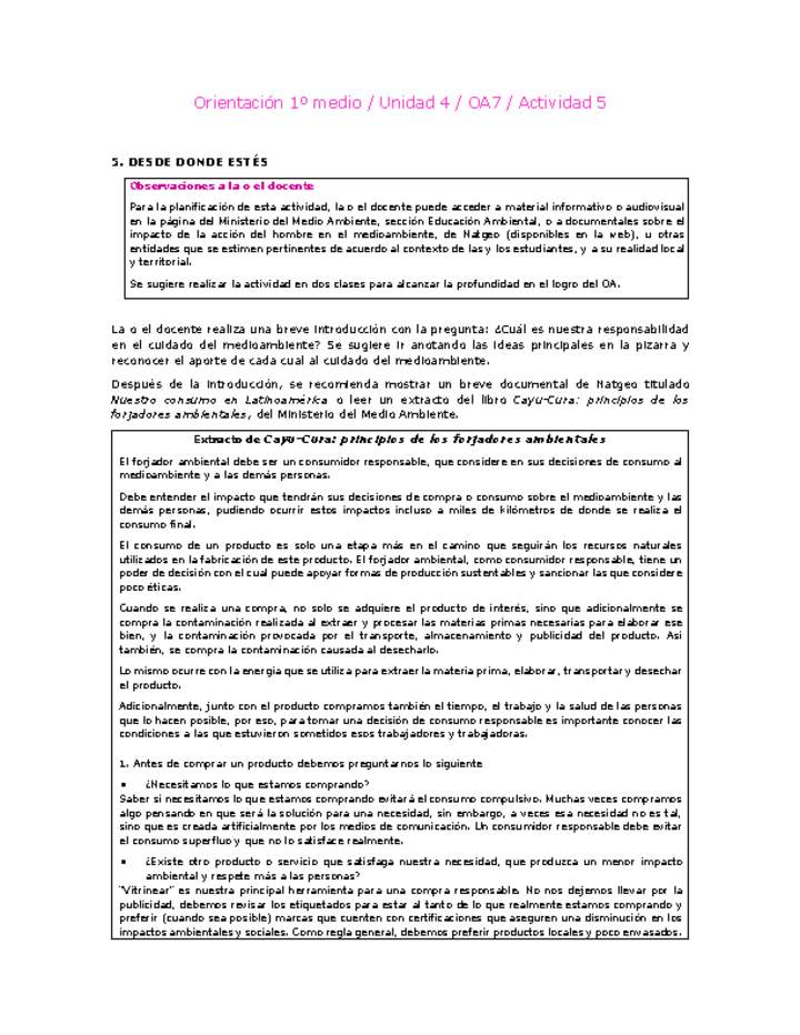 Orientación 1 medio-Unidad 4-OA7-Actividad 5 Orientación 1 medio-Unidad 4-OA7-Actividad 5