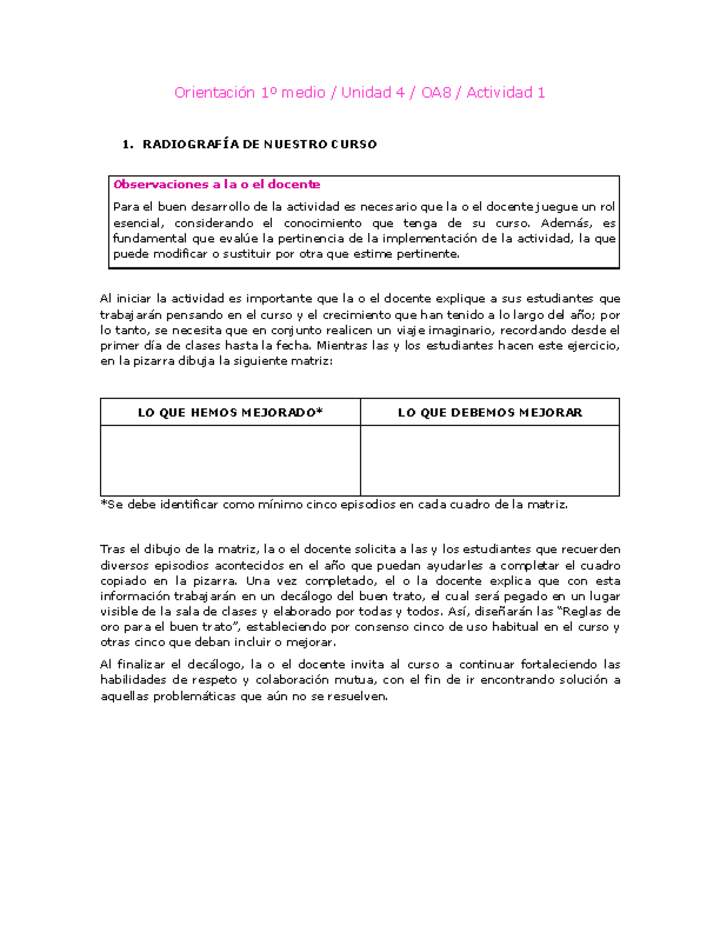 Orientación 1 medio-Unidad 4-OA8-Actividad 1 Orientación 1 medio-Unidad 4-OA8-Actividad 1