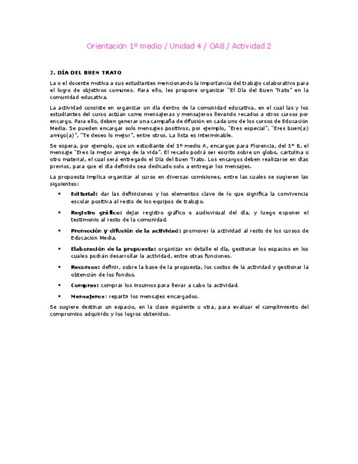 Orientación 1 medio-Unidad 4-OA8-Actividad 2 Orientación 1 medio-Unidad 4-OA8-Actividad 2