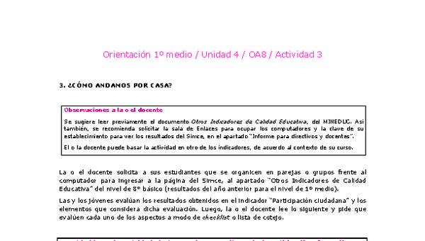 Orientación 1 medio-Unidad 4-OA8-Actividad 3 Orientación 1 medio-Unidad 4-OA8-Actividad 3