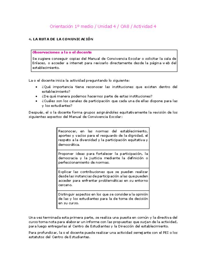 Orientación 1 medio-Unidad 4-OA8-Actividad 4 Orientación 1 medio-Unidad 4-OA8-Actividad 4