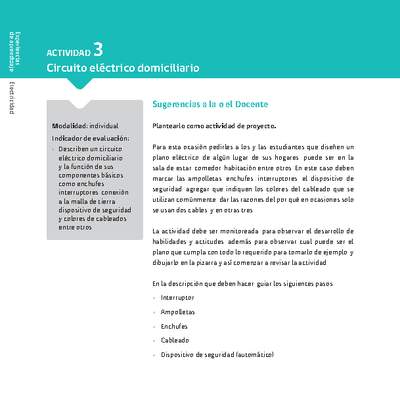 Sugerencia para el profesor: Actividad 3. Circuito eléctrico domiciliario Sugerencia para el profesor: Actividad 3. Circuito eléctrico domiciliario