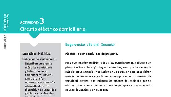 Sugerencia para el profesor: Actividad 3. Circuito eléctrico domiciliario Sugerencia para el profesor: Actividad 3. Circuito eléctrico domiciliario