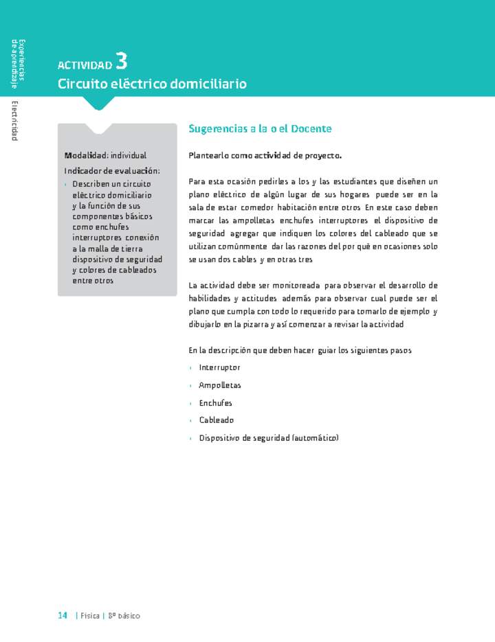 Sugerencia para el profesor: Actividad 3. Circuito eléctrico domiciliario Sugerencia para el profesor: Actividad 3. Circuito eléctrico domiciliario