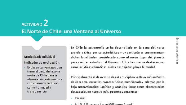 Sugerencia para el profesor: Actividad 2. El norte de Chile: una ventana al Universo Sugerencia para el profesor: Actividad 2. El norte de Chile: una ventana al Universo