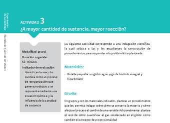 Sugerencia para el profesor: Actividad 3. ¿A mayor cantidad de sustancia, mayor reacción? Sugerencia para el profesor: Actividad 3. ¿A mayor cantidad de sustancia, mayor reacción?