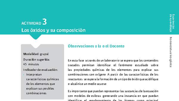 Sugerencia para el profesor: Actividad 3. Los óxidos y su composición Sugerencia para el profesor: Actividad 3. Los óxidos y su composición