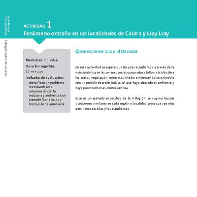 Sugerencia para el profesor: Actividad 1. Fenómeno extraño en las localidades de Calera y Llay Llay Sugerencia para el profesor: Actividad 1. Fenómeno extraño en las localidades de Calera y Llay Llay