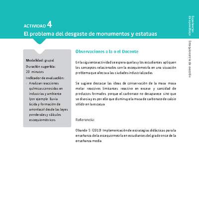 Sugerencia para el profesor: Actividad 4. El problema del desgaste de monumentos y estatuas Sugerencia para el profesor: Actividad 4. El problema del desgaste de monumentos y estatuas